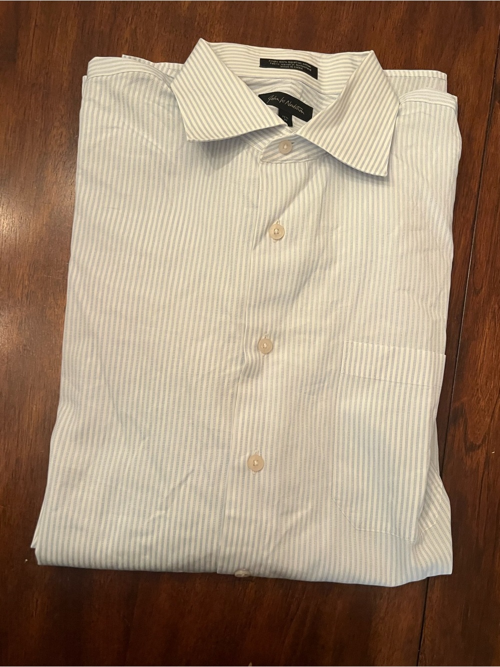 John w Nordstrom Men's 17.5  Light Blue Stripe Dress Shirt long sleeve button